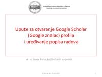 prikaz prve stranice dokumenta Upute za otvaranje Google Scholar (Google znalac) profila i uređivanje popisa radova