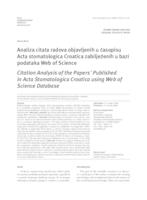 prikaz prve stranice dokumenta Analiza citata radova objavljenih u časopisu Acta stomatologica Croatica zabilježenih u bazi podataka Web of Science