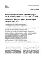 prikaz prve stranice dokumenta Bibliometrijska analiza Acta stomatologica Croatica za razdoblje od godine 1987. do 2006.