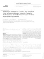 prikaz prve stranice dokumenta An Analysis of Skin Prick Tests to Latex and Patch Tests to Rubber Additives and other Causative Factors among Dental Professionals and Students with Contact Dermatoses