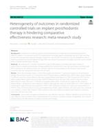prikaz prve stranice dokumenta Heterogeneity of outcomes in randomized controlled trials on implant prosthodontic therapy is hindering comparative effectiveness research: meta-research study
