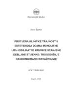 prikaz prve stranice dokumenta Procjena kliničke trajnosti i estetskoga dojma monolitne litij-disilikatne krunice stanjene debljine stijenke: trogodišnje randomizirano istraživanje