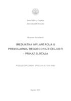 prikaz prve stranice dokumenta Imedijatna implantacija u premolarnoj regiji gornje čeljusti-prikaz slučaja