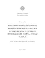 prikaz prve stranice dokumenta Mogućnost reoseointegracije kod regenerativnog liječenja periimplantitisa u području mandibularnog inciziva